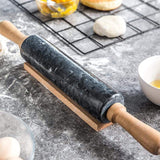 Linnea | Marble-Effect Rolling Pin Wooden Handles 38cm Or 48cm — view 1