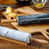 Linnea | Marble-Effect Rolling Pin Wooden Handles 38cm Or 48cm — view 2
